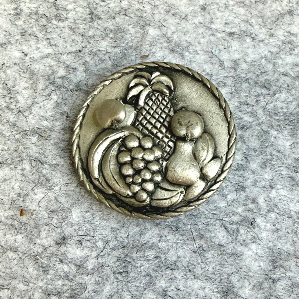 Vintage JJ Jonette Jewelry Pewter Fruit Basket Cornucopia Brooch Pin Silver Tone